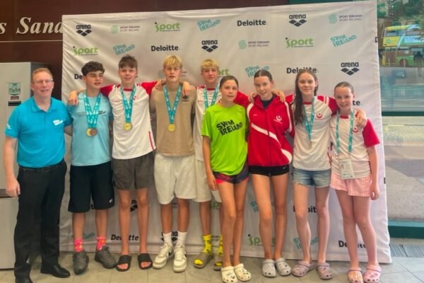 Drogheda Swim Club swimmers and coaches after winning 22 medals at the 2026 national championships in Limerick