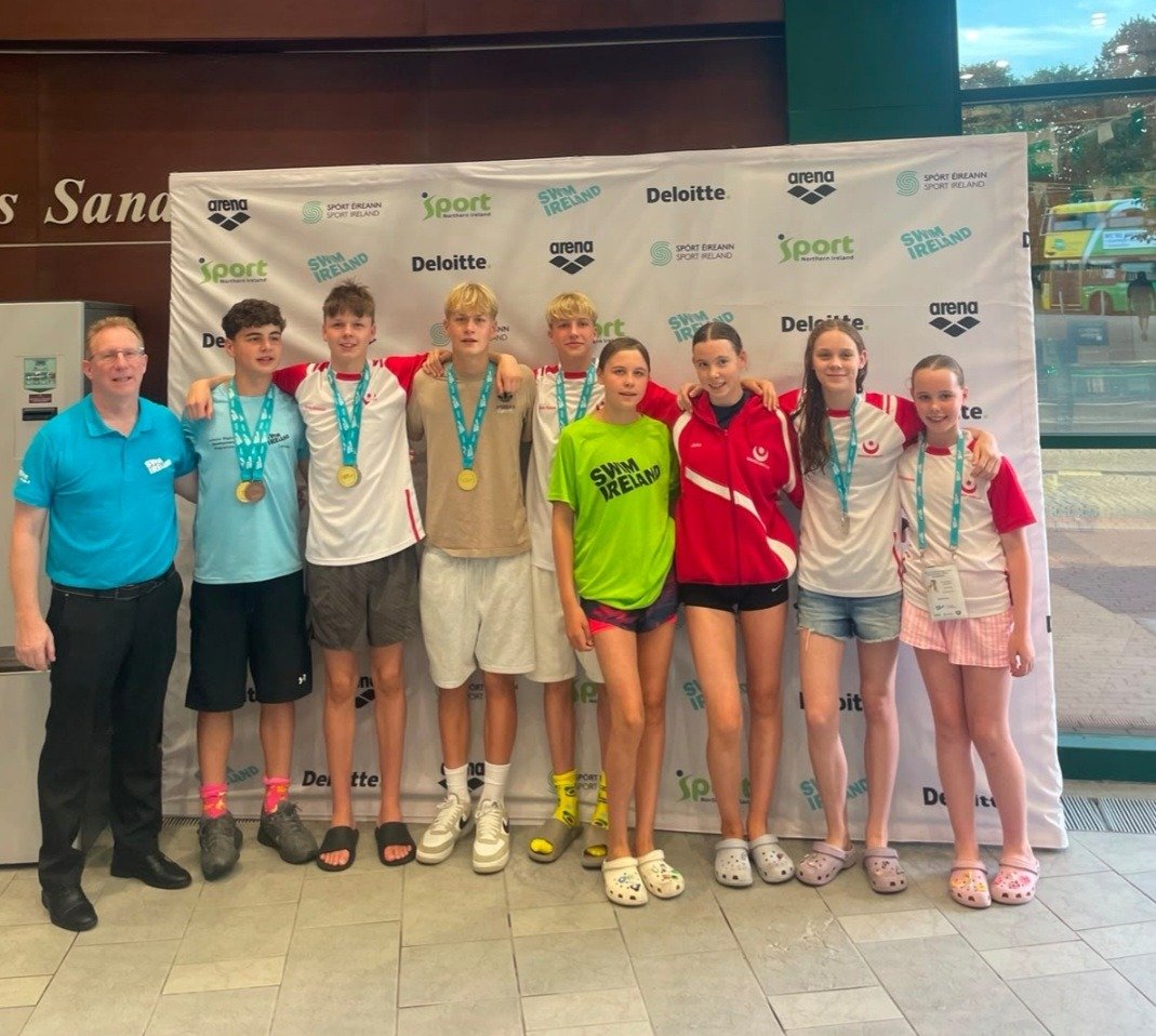 Drogheda Swim Club swimmers and coaches after winning 22 medals at the 2026 national championships in Limerick