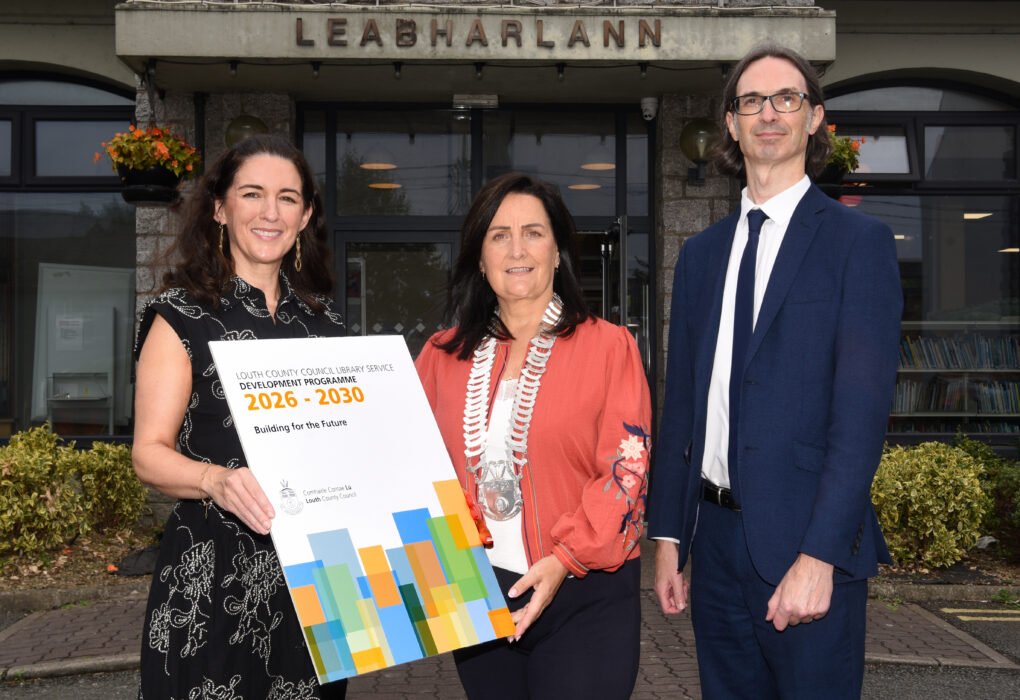 Louth County Council representatives launching the Library Service Development Programme 2026–2030 outside Ardee Library