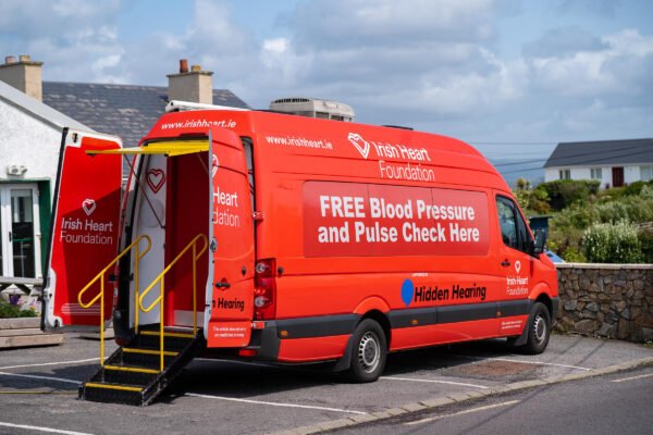 Irish Heart Foundation Mobile Health Unit offering free blood pressure and pulse checks