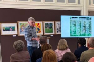 Tony Conaghy presenting the Boyne biodiversity study at Highlanes Gallery in Drogheda