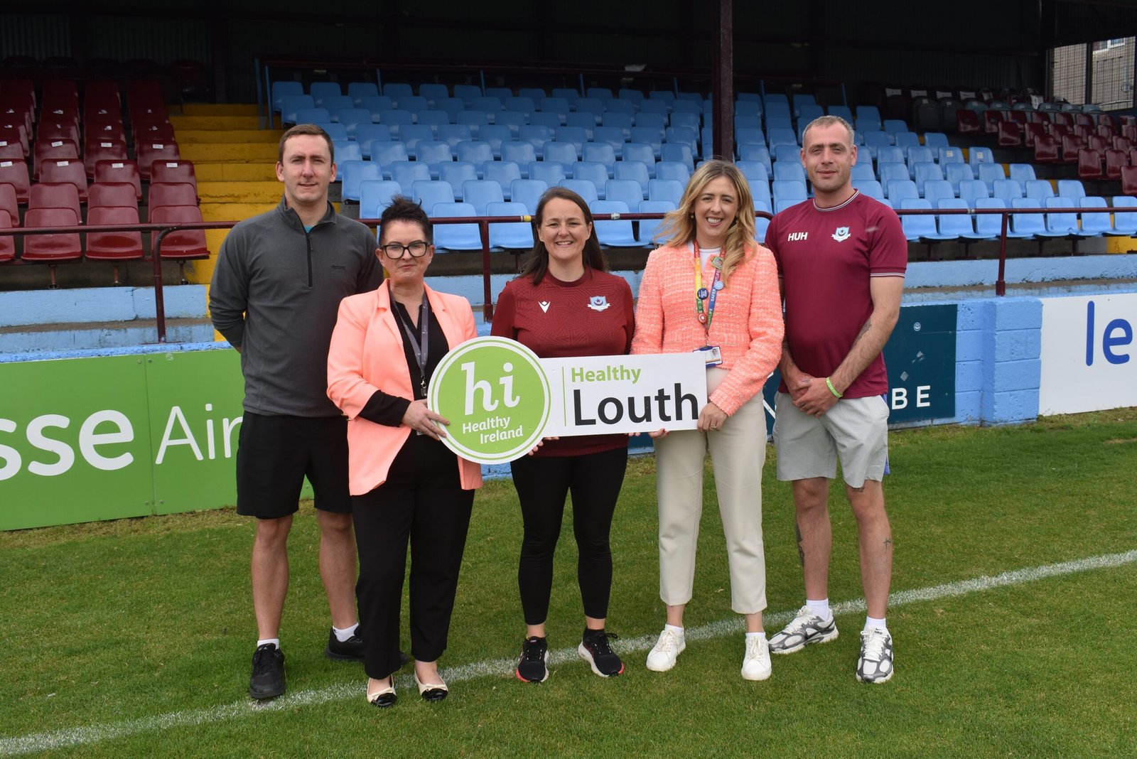 Drogheda United and Healthy Louth representatives at Sullivan and Lambe Park for the Homeless Street League