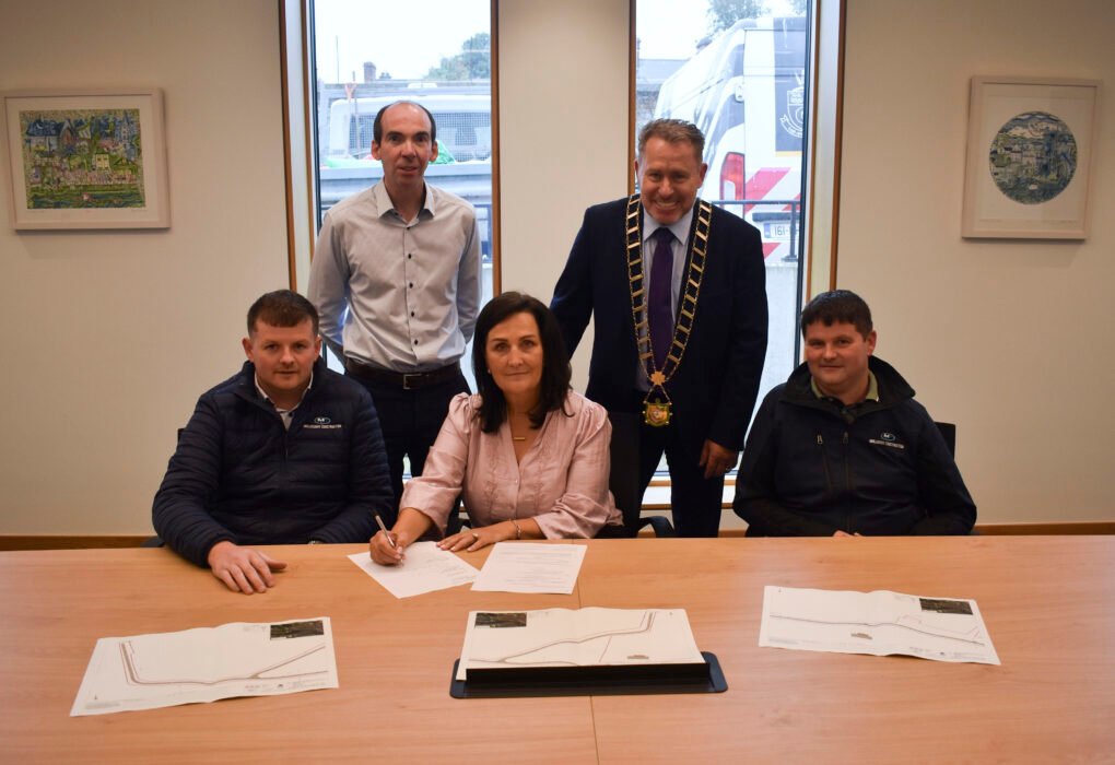 Louth County Council and Mullacurry Construction representatives at the North Boyne Greenway contract signing