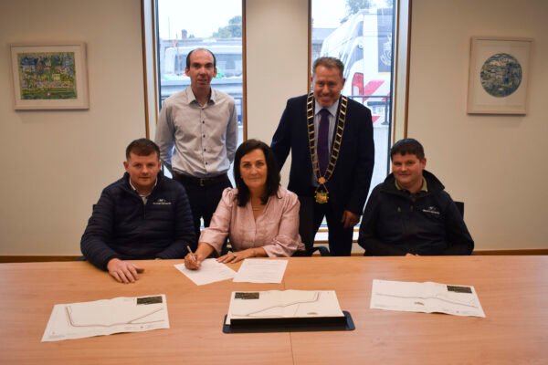 Louth County Council and Mullacurry Construction representatives at the North Boyne Greenway contract signing