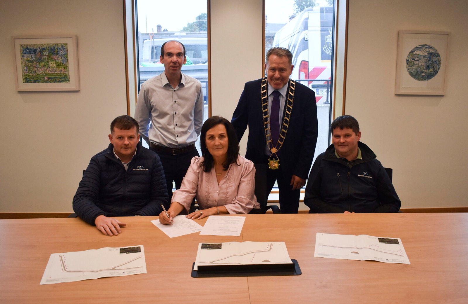 Louth County Council and Mullacurry Construction representatives at the North Boyne Greenway contract signing