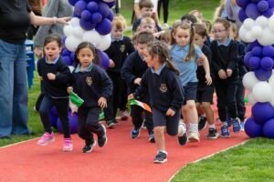 Pupils at Donore National School running on the school’s new track