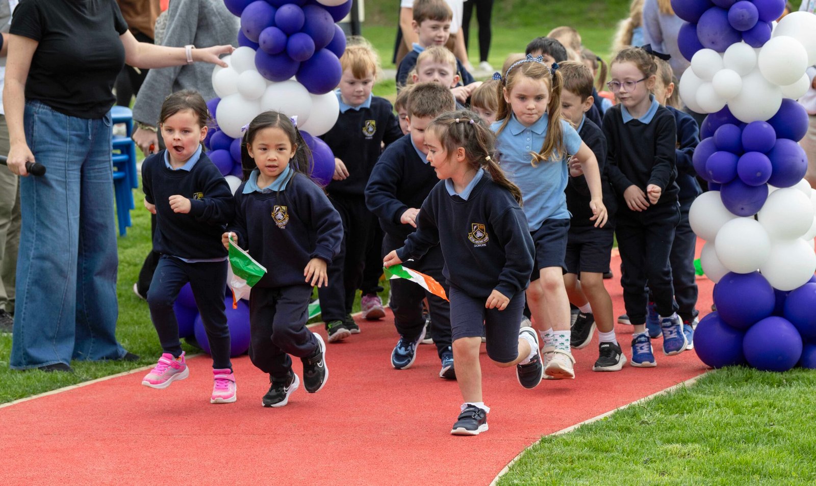 Pupils at Donore National School running on the school’s new track