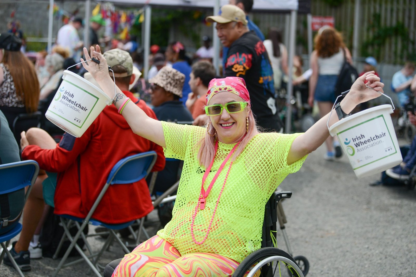 Nicola McDonnell from IWA Drogheda encourages people across Louth to support Irish Wheelchair Association’s Annual Fundraising Day on Thursday, 24th September. Nicola McDonnell from Irish Wheelchair Association Drogheda holding fundraising buckets at a community event