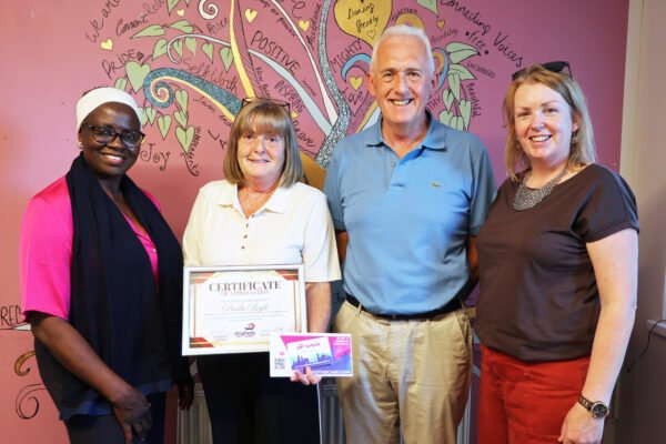 Paula Doyle receiving a Drogheda Tidy Towns community award in Moneymore