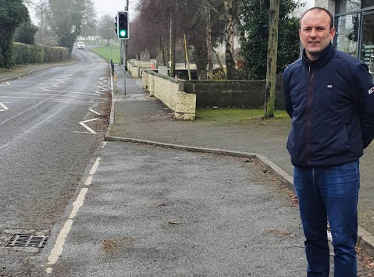 Cllr Stephen McKee pictured beside the road in Donore where traffic calming works are being introduced