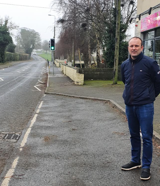 Cllr Stephen McKee pictured beside the road in Donore where traffic calming works are being introduced