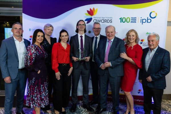Representatives pictured with the Age Friendly Housing Award for Greenhills Grange at the 2026 National Age Friendly Awards