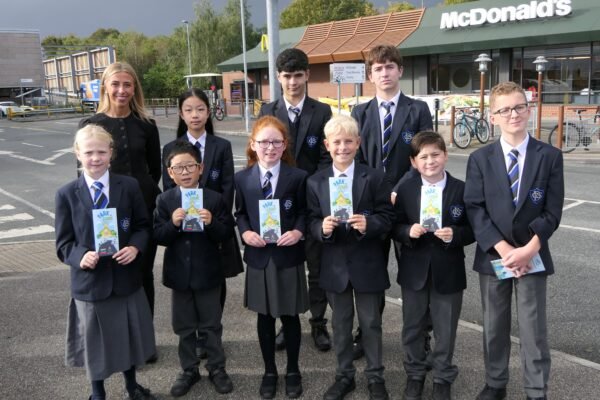 Dundalk Grammar School pupils and staff promoting the Park ‘n’ Stride initiative during Road Safety Week