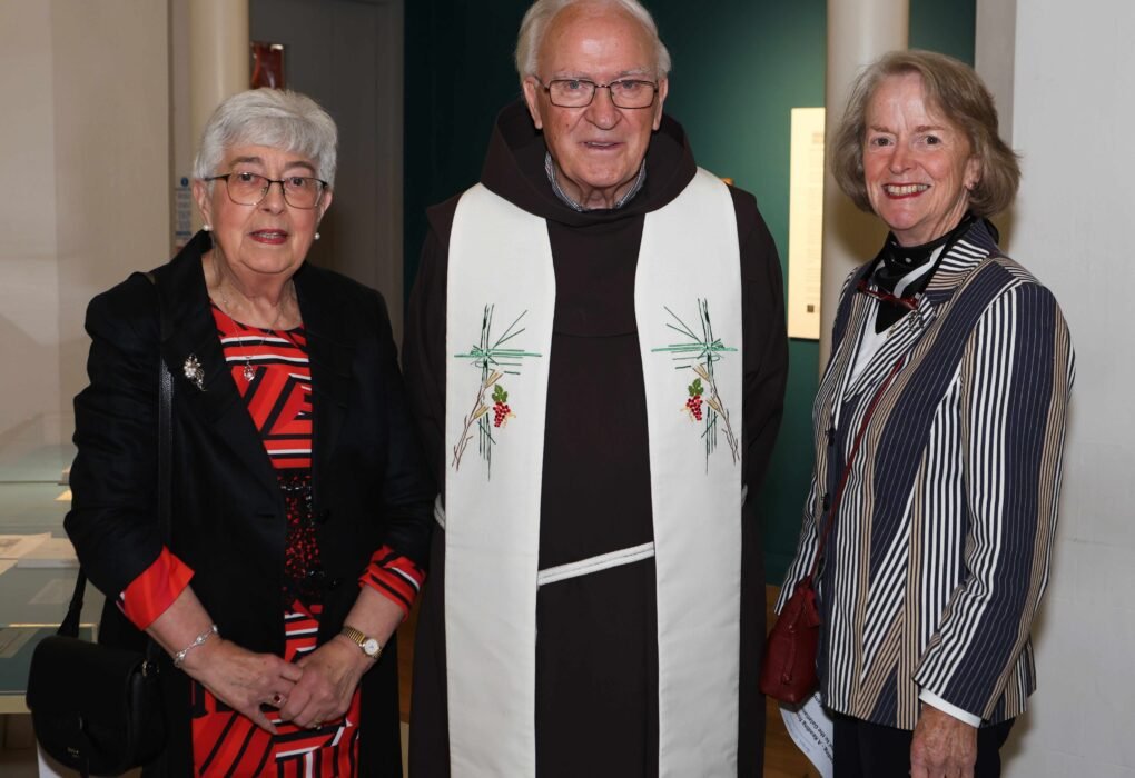 Three attendees pictured at Highlanes Gallery during its 20th anniversary event marking the Franciscan Church gift to Drogheda