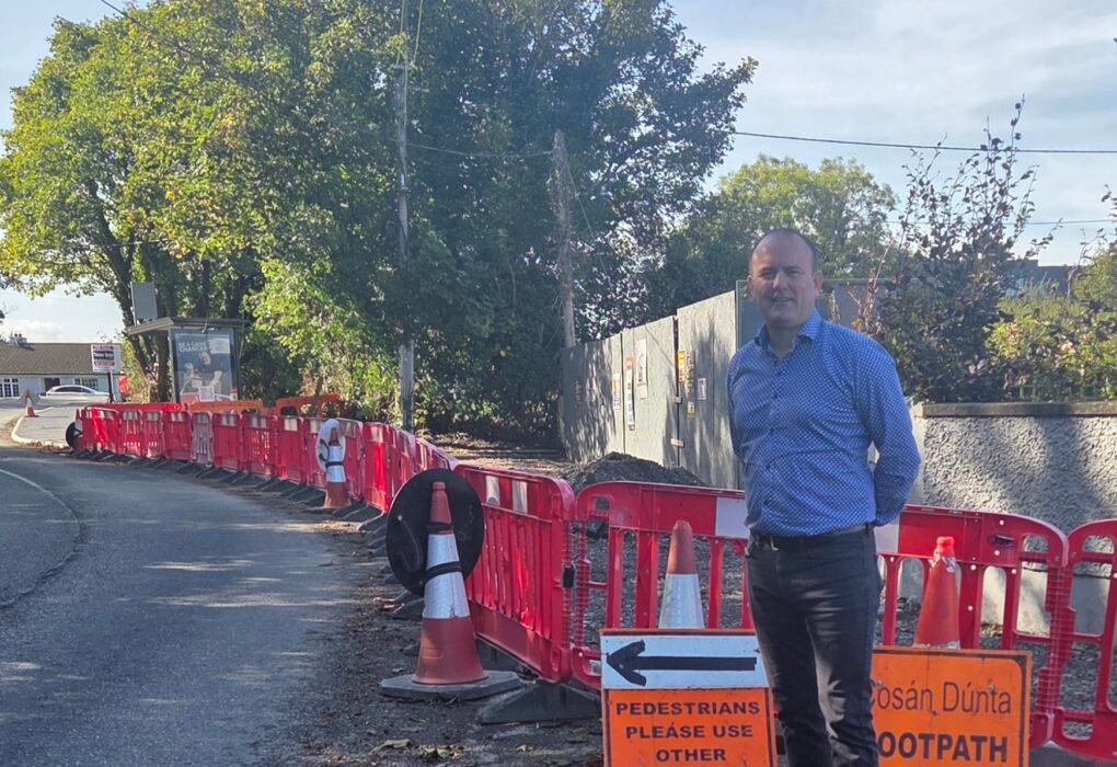 Cllr Stephen McKee beside footpath works in Donacarney, Co Meath