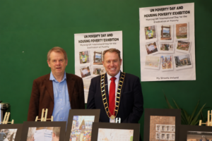 Michael O’Dowd Director of My Streets Ireland, and Cllr Declan Power Mayor of Drogheda pictured at the UN Poverty Day and Housing Poverty Exhibition at the Barbican Centre in Drogheda, with exhibition photographs on display