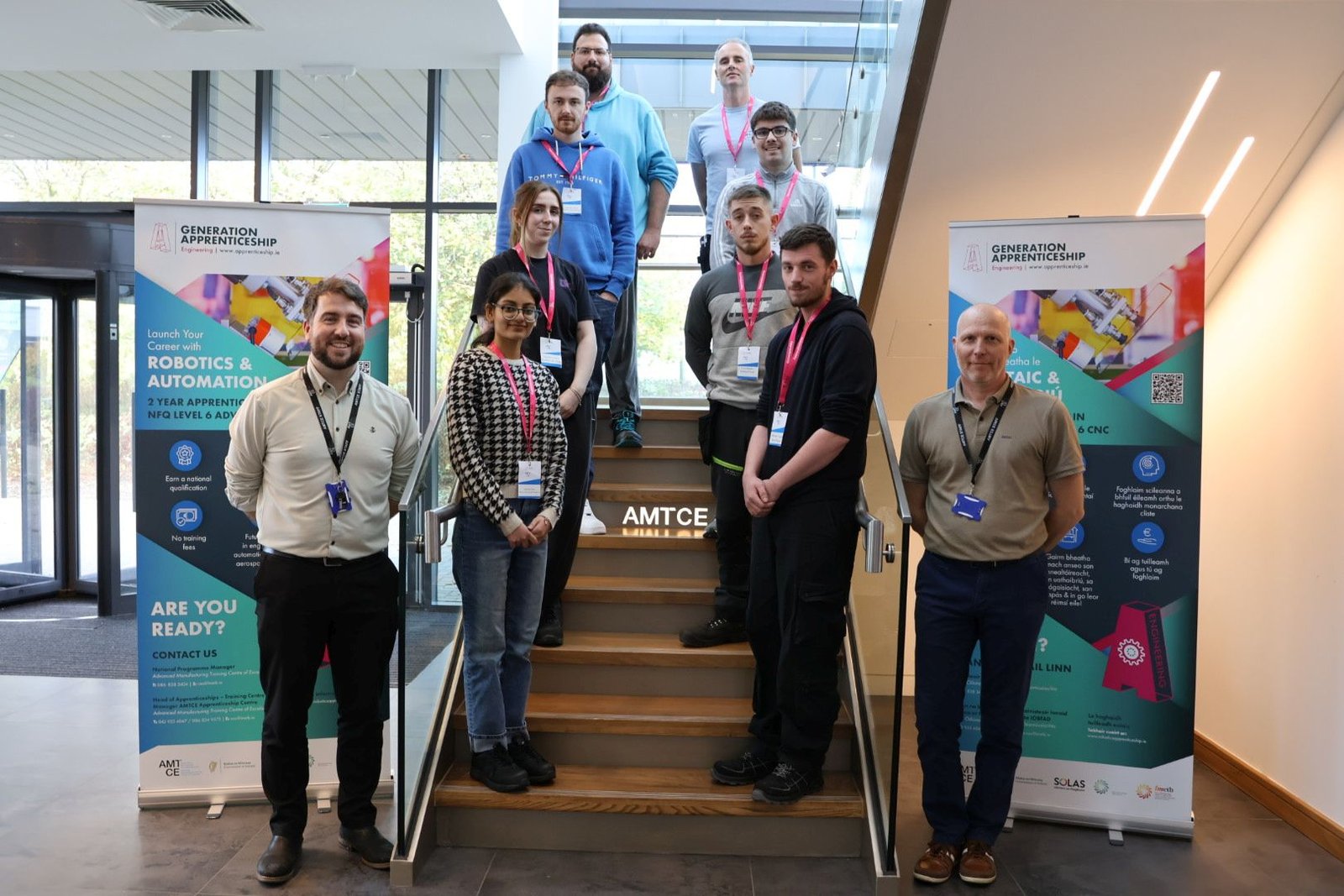 : Robotics and Automation apprentices and instructors pictured at LMETB’s Advanced Manufacturing Training Centre of Excellence in Dundalk